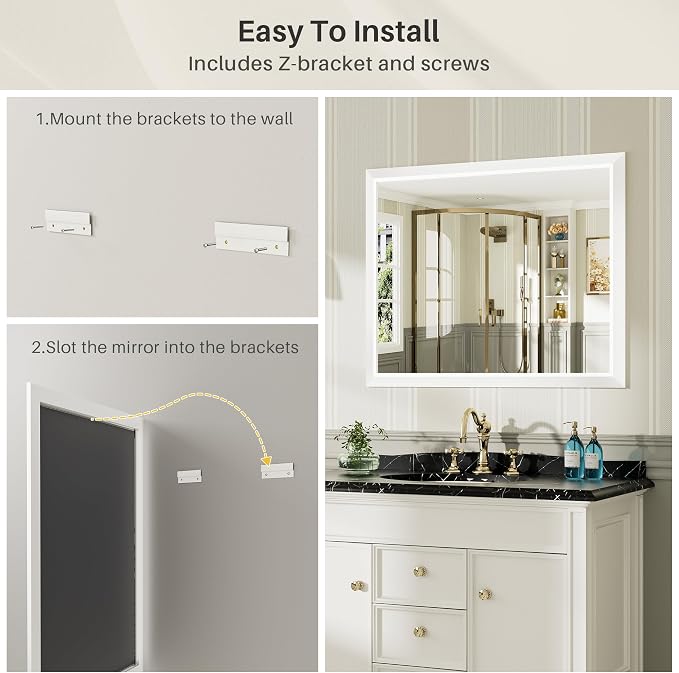 60x36 Inch White Bathroom Mirror for Wall, Thick Metal Framed Rectangle Mirrors for Over Sink, Bedroom, Living Room, Entryway, Anti-Rust, HD Tempered Glass