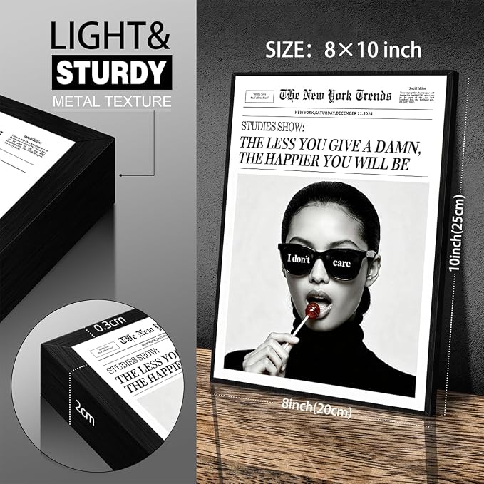 Modern Minimalist Newspaper Quotes Wall Art Black and White Feminist Inspirational Poster 08x10 inch Black Framed Mental Health Canvas Prints Trendy Room Aesthetic Wall Decor