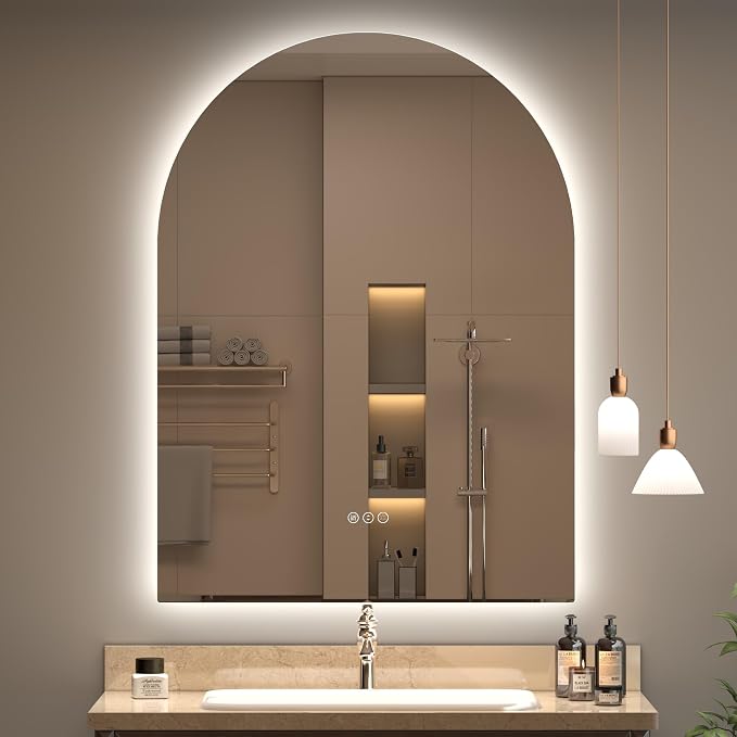 26x36 Inch Backlit Arched LED Bathroom Mirror | Dimmable Lighted LED Vanity Mirror, Anti-Fog, 3 Colors, Shatterproof, Memory, ETL Listed