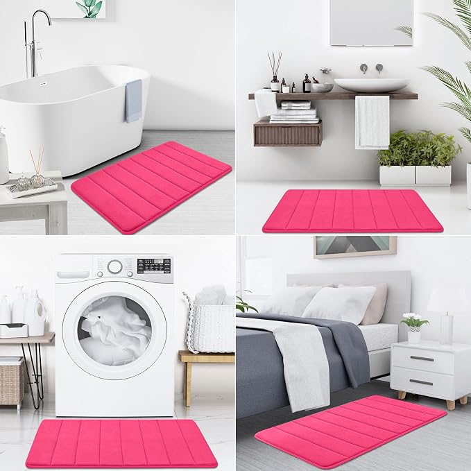 Buganda Memory Foam Bath Mat 35.4 x 24, Ultra Soft Absorbent Bathroom Rugs | Deep Pink, Machine Washable Quick Dry Bath Mats for Bathroom Floor, Shower and Tub, Home Decor Accessories