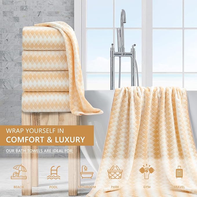 4 Piece Extra Large Bath Towel Set Oversized Bath Sheet 35"x70" Bathroom Towel Set Soft Highly Absorbent & Quick Dry Premium Bath Towel for Bathroom 600GSM Shower Towel Spa Gym Hotel,Beige
