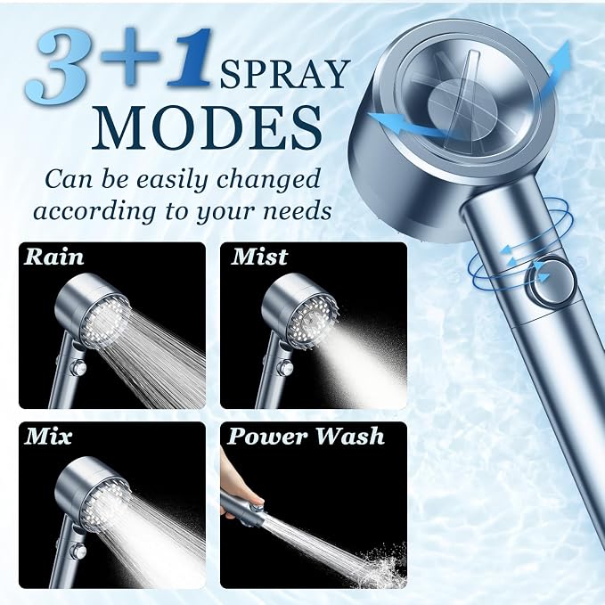 FEELSO Filtered Shower Head with Handheld, High Pressure Shower Filter Head | ON/OFF Switch, Anti-clog Nozzles, 4 Spray Showerhead with Filters for Hard Water, Remove Chlorine, Reduce Dry Itchy Skin