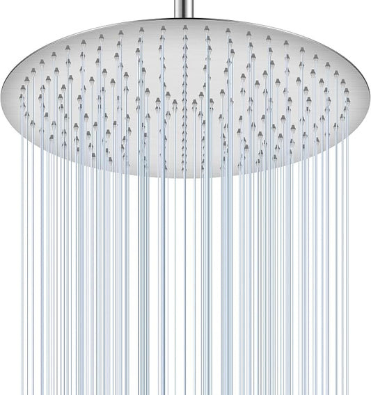 16 inch Ceiling Round Rain Shower Head Brushed Nickel - All Metal Stainless Steel 304, Full Body Round Rainfall Shower with 230 Silicone Nozzles