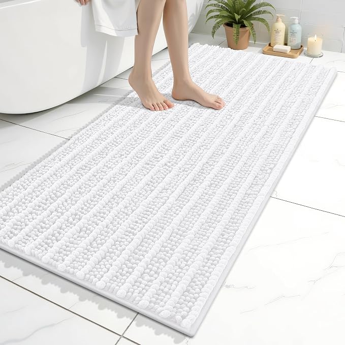 Arotive Bathroom Rugs Mat 45x27, Soft Absorbent Chenille Shaggy Bath Mat | White, Machine Wash Dry, Bath Rugs for Bathroom Floor, Tub and Shower, Home Decor Accessories