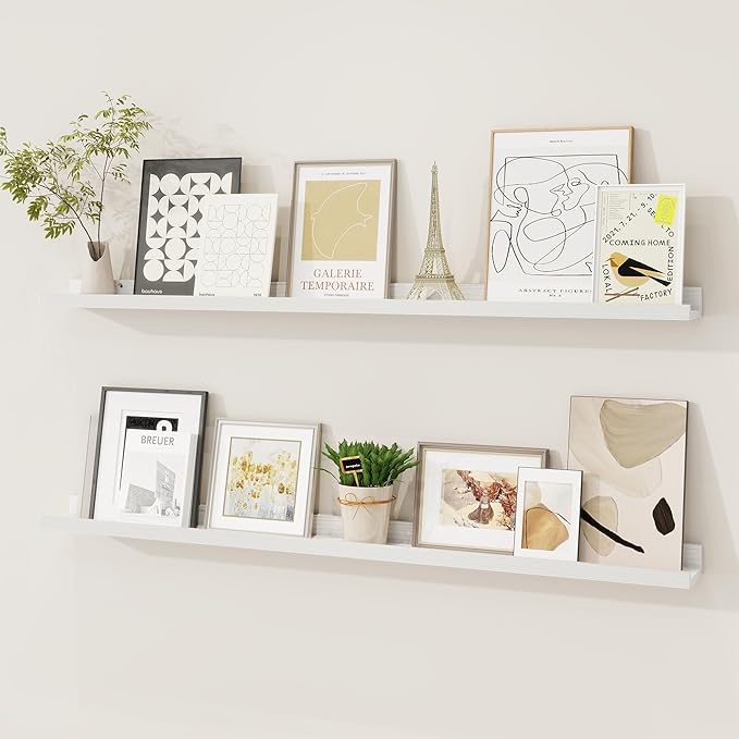 Picture Ledge Shelf, Floating Shelves Set of 2, 40 Inches Solid Wood Nursery Book Shelves for Toys Storage, Kids Bookshelf Wall Mounted for Living Room Bedroom Decor Books Photo Frames, White