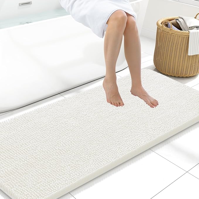 Arotive Bathroom Rugs 59x20, Soft Absorbent Shaggy Chenille Bath Rugs | Ivory, Machine Washable Rubber Backing Bath Mats for Bathroom Floor Tub and Shower Home Decor Accessories