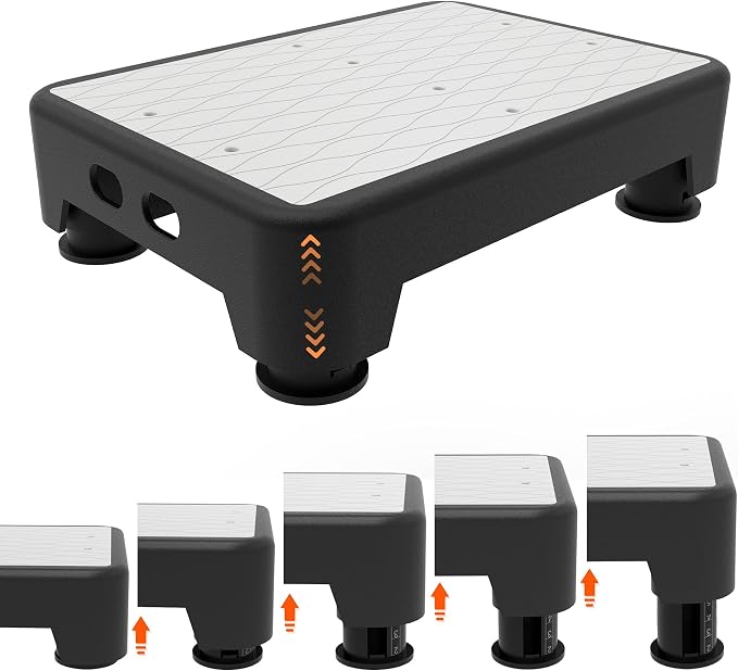 5-Level Adjustable Step Stool, 700 LBS Capacity Safety Bed Step for Seniors, Exercise Setp Platform, Portable Stair Assist for Elderly, Wide Step up for Kitchen, Car, Bedside & Shower, White