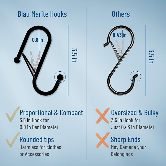 10-Pack Metal S Hooks for Hanging – Heavy-Duty S-Shaped Hooks with Safety Buckle – Fits Bars up to 0.8 in – Anti-Drop S-Hooks for Kitchen, Bathroom, Closet & Pot Racks – Gold (Medium)