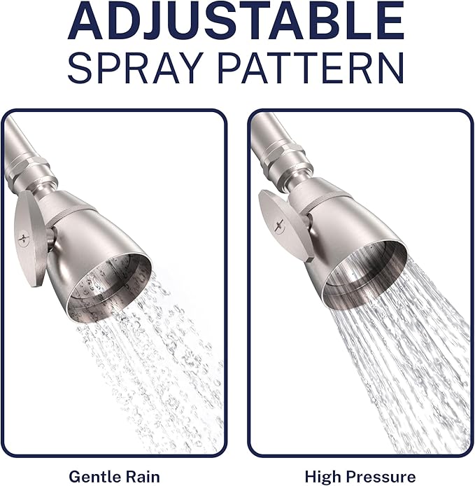 HammerHead Showers® SOLID METAL 2 Inch High Pressure Shower Heads BRUSHED NICKEL – California Compliant 1.75 GPM Low Flow Rate - High Flow Shower Head with ADJUSTABLE SPRAY PATTERN - Fixed Shower Head