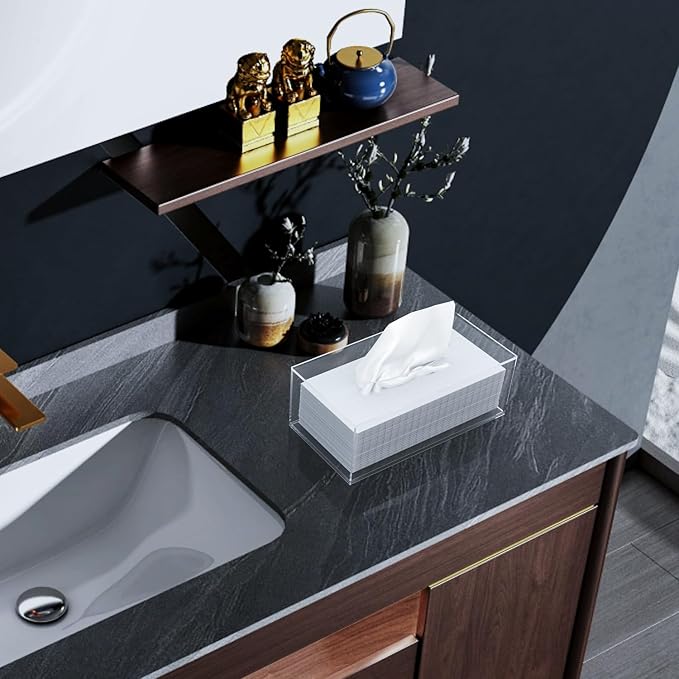 Clear Acrylic Tissue Box Cover | Facial Napkin Dryer Sheet Holder for Car Bathroom Kitchen Office Living Room Hotel Counter