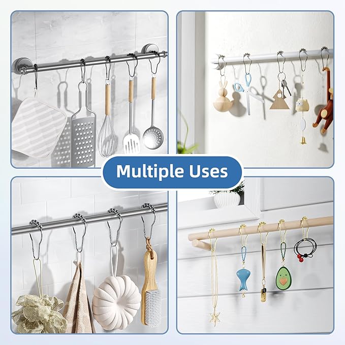 Titanker Shower Curtain Hooks Rings, Rust-Resistant Metal Shower Curtain Hooks for Bathroom Shower Rods Shower Hooks Shower Rings for Curtain - Set of 12, Matte Nickel