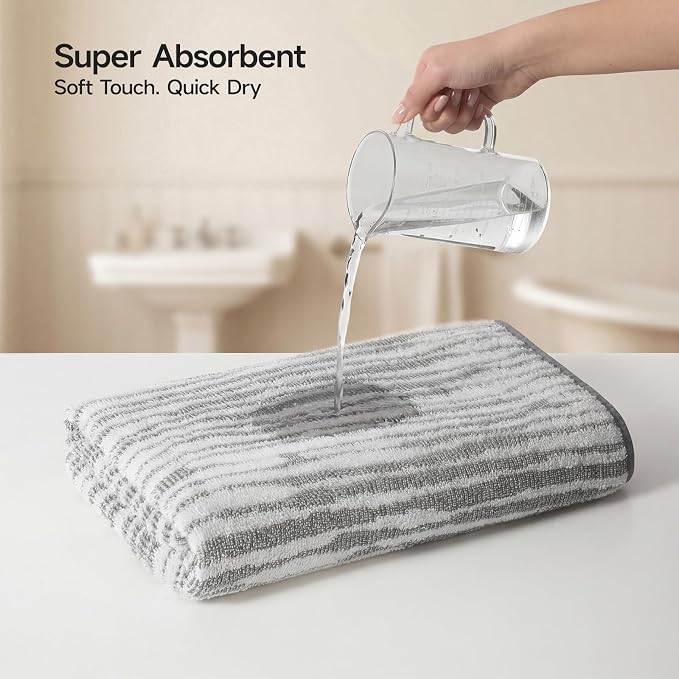 REDKISS 2 Pack Gray Bath Towels Set, 100% Cotton Double-Sided Design | Ultra Soft, Super Absorbent, Quick Dry Bathroom Towels for Bathroom, Gym, Spa, Pool, Hotel & Family Use, 29 x 59 Inches