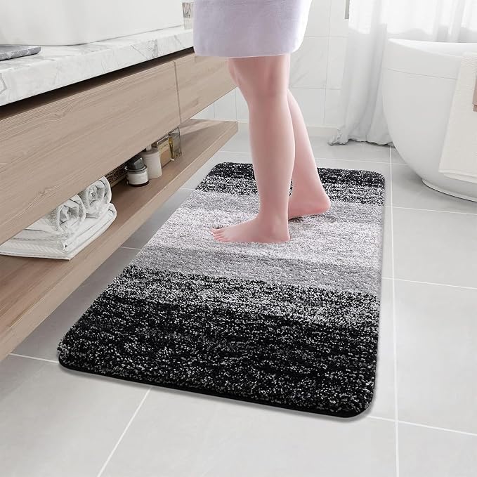 Arotive Microfiber Bathroom Rugs, Shaggy Soft Absorbent Bath Rug, 40x24 | Black, Rubber Backing Thick Plush Machine Washable Dry Bath Mats for Bathroom, Tub and Shower, Rectangular