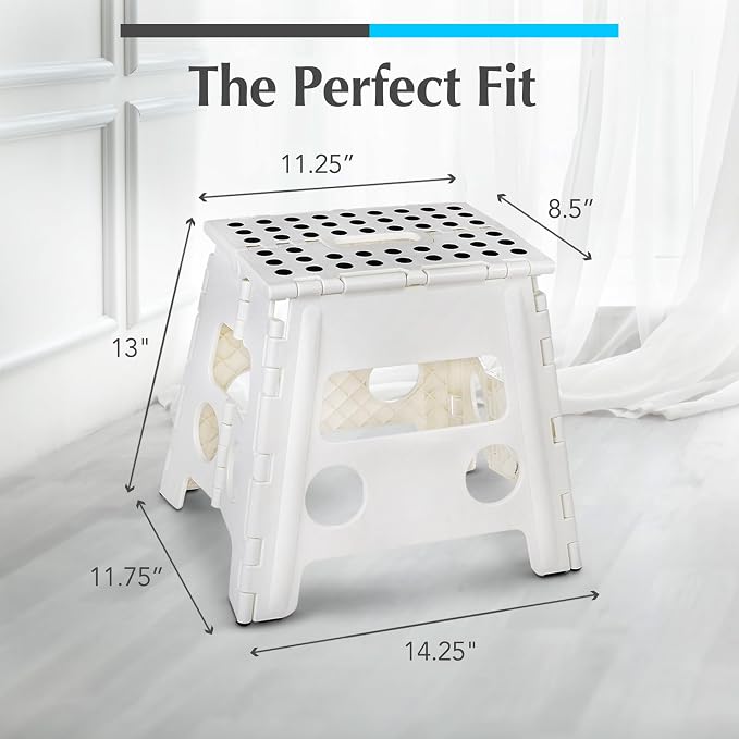 Handy Laundry Folding Step Stool 13 Inch, White, Non-Slip Holds 300 lbs | 13 Inch, White, Foldable Collapsible Step Stool, Non-Slip, Holds 300 lbs, Kitchen Bathroom Bedroom, Adults