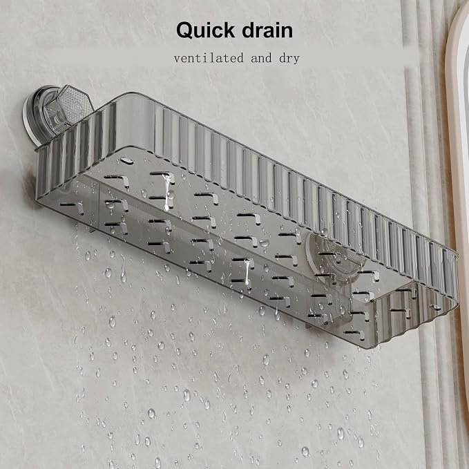 Adhesive Shower Caddy Suction Cup Shower Shelves for Inside Shower No Drilling Bathroom Organizers and Storage Wall Shelf Rack Clear(black,square)