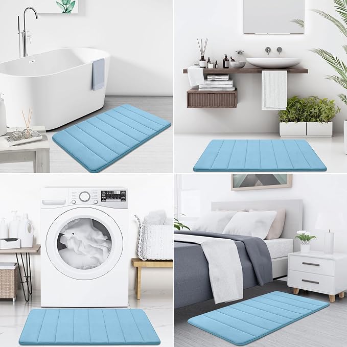 Buganda Memory Foam Bath Mat 40 x 32, Ultra Soft Absorbent Bathroom Rugs | Blue, Machine Washable Quick Dry Bath Mats for Bathroom Floor, Shower and Tub, Home Decor Accessories