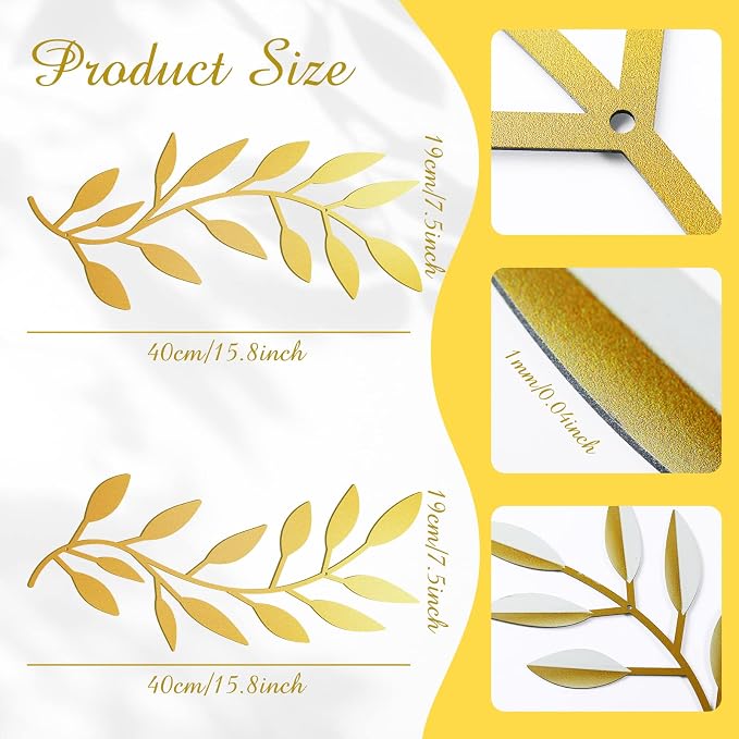 Zhengmy 2 Pcs Metal Leaf Wall Art Vine Branch Decor,Gold