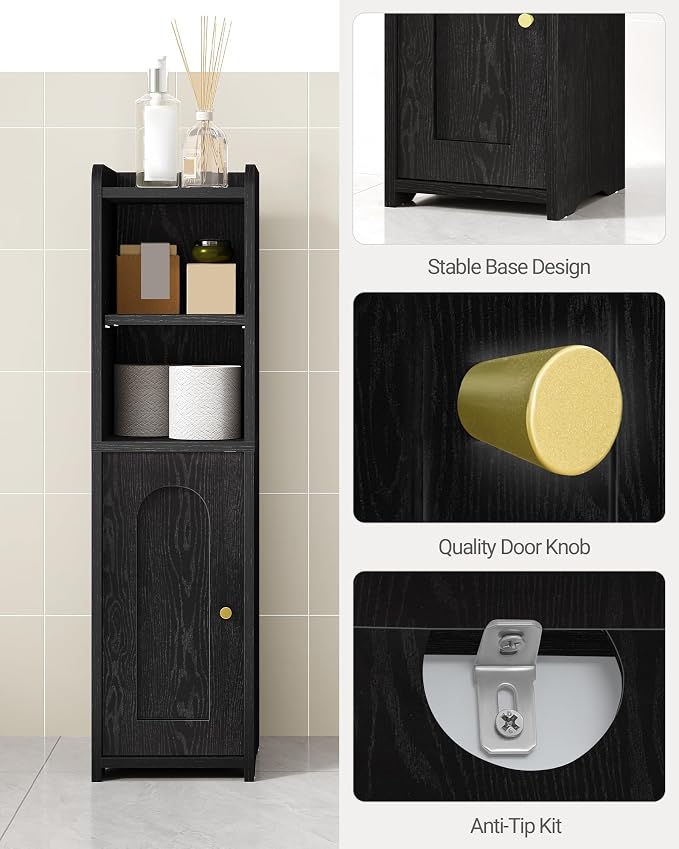 Hzuaneri Bathroom Storage Cabinet, Narrow Toilet Paper Cabinets with Doors | Small Corner Floor Cabinet with Doors and Adjustable Shelf, Bathroom Organizer for Small Spaces, Black BC19704X