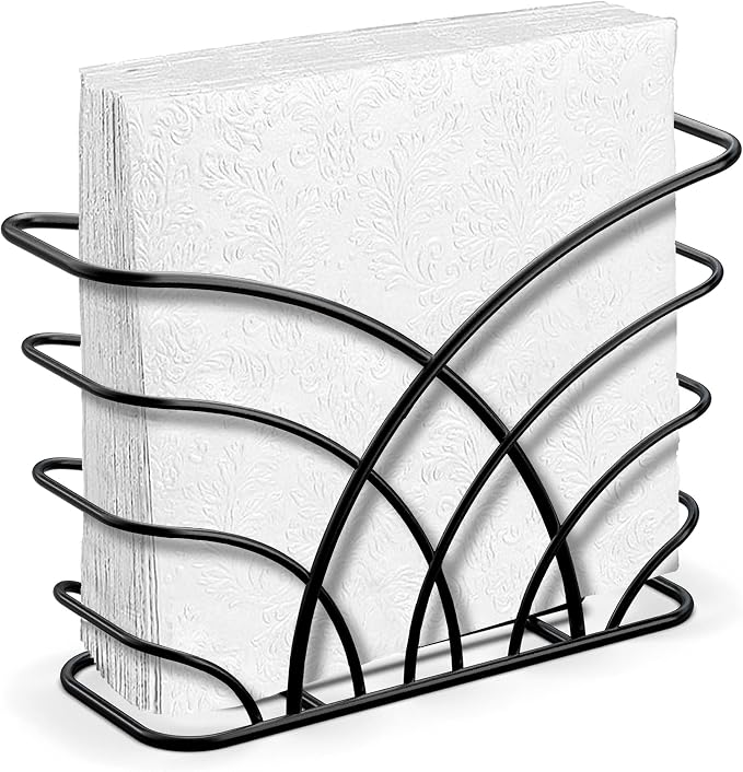 Napkin Holder for Table, Black Iron Upright Paper Dispenser | Dinner Napkins, Lunch Napkins & Table Decor