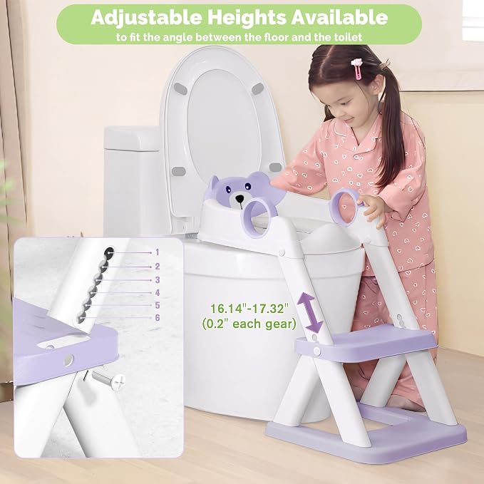 COOSEYA Toilet Seat, Potty Training Seat for Toddler, Upgraded 2-in-1 Potty Toilet Training for Boys and Girls,Waterproof Cushioned Mat with Non-slip Step Stool(Purple)