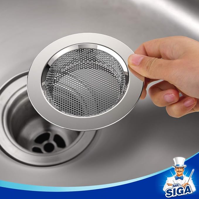 MR.SIGA Kitchen Sink Strainer, Stainless Steel Sink Drain Strainer, 3 Pack | Dishwasher safe sink strainer, outer diameter 4.4 inch/11.2cm, inner diameter 3 inch/7.6cm
