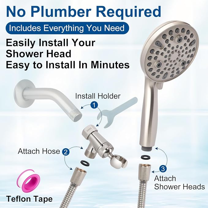 Shower Head with Handheld - All Metal Holder and Long Hose, High Pressure | All Metal Holder and Long Hose, Multi Mode Adjustment High Pressure Showerhead Sprayer