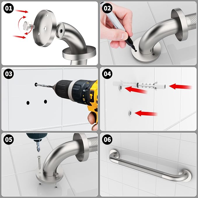 ZUEXT 20 Inch Brushed Nickel Anti Slip Shower Grab Bar with Knurled Grip | Bathroom Balance Support Rail, Assist Handle for Handicap Seniors, Wall Mount Stainless Steel Bath Safety Handrail, 1.25" Dia
