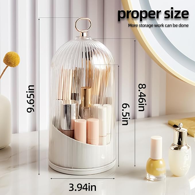 Rotate Toothbrush Holder with Cover, Transparent PC Cosmetic Makeup Organizer, Countertop Vanity Storage Caddy, Dustproof Enclosed Box for Toothbrush, Toothpaste & Toiletries