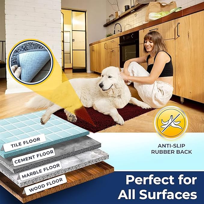 Muddy Mat Chenille Bathroom Rugs Quick Dry Microfiber Mats Non Slip Washable, Extra Thick, Soft and Highly Absorbent Bath Mats for Bathroom, Kitchen, and Shower Floor - Red Runner 59"X24"