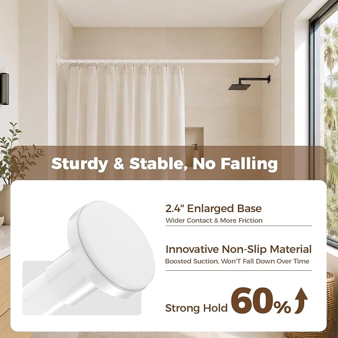 HYSEYY Heavy Duty Shower Curtain Rod,26-80inch Adjustable Tension Rod White | No Drilling Shower Rods for Bathroom, 1" Diameter Spring Tension Curtain Rod, Non Slip Rust Proof Curtain Rod for bathtubs
