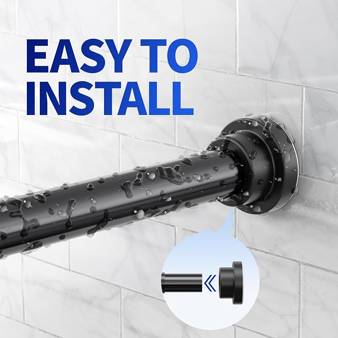 Mcrbeay Shower Curtain Rod, 1" Diameter Heavy Duty Tension Shower Rod | Adjustable 28-74 inch Non Slip No Drill Spring Tension Rod For Bathroom, Shower Stall, No Rust, Black