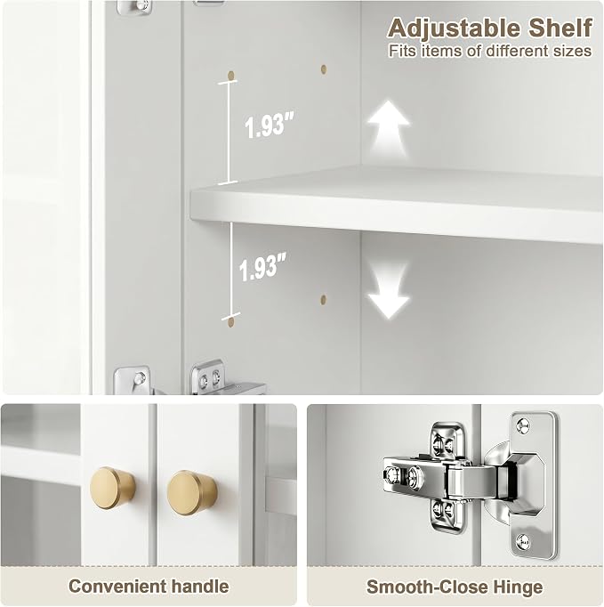 Arched Wall Cabinet, Bathroom Cabinet Wall Mount with Glass Doors & Adjustable Shelf, Floating Medicine Cabinet for Bathroom, Kitchen, Living Room Storage, White