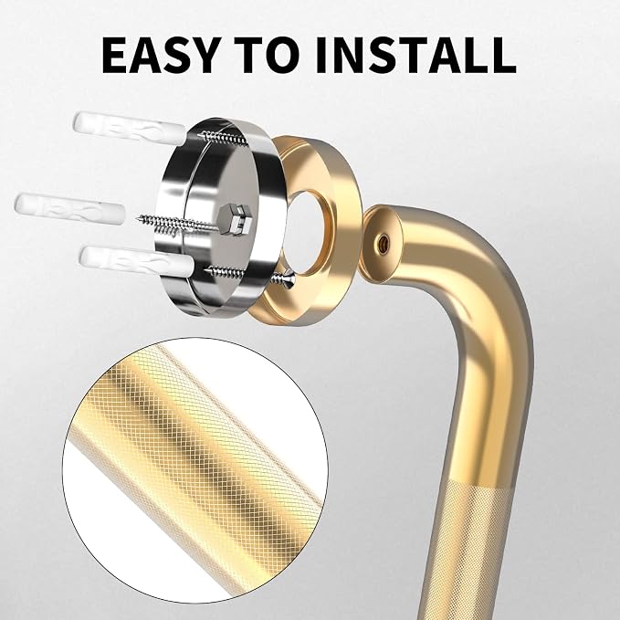 20 Inch Anti Slip Shower Grab Bars Gold, Munzong Bathroom Grab Handle | Knurled Safety Hand Rails Balance Bar Safety Hand Rail Support Handicap Elderly Injury Senior Assist Bath Handle
