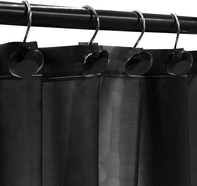 Crystal Diamond Round Shower Curtain Hooks Rings for Bathroom,Black,12PCS | Acrylic Decorative Rhinestones Bling Shower Hooks Rings,for Bathroom Curtains Rod,Gem Metal Rust Proof Shower Hangers
