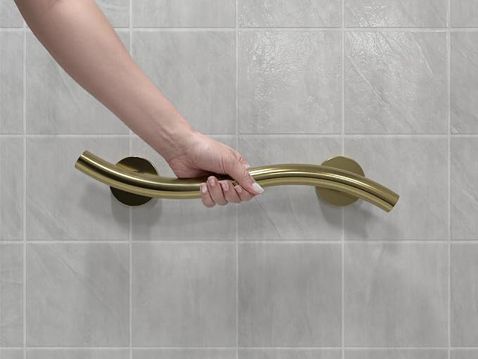HEALTHCRAFT Wave Grab Bar 18" Single Pack, ADA Rail - Gold Brushed, 500 Lbs | Wave-shaped decorative grab bar, ADA compliant, 500 lb capacity