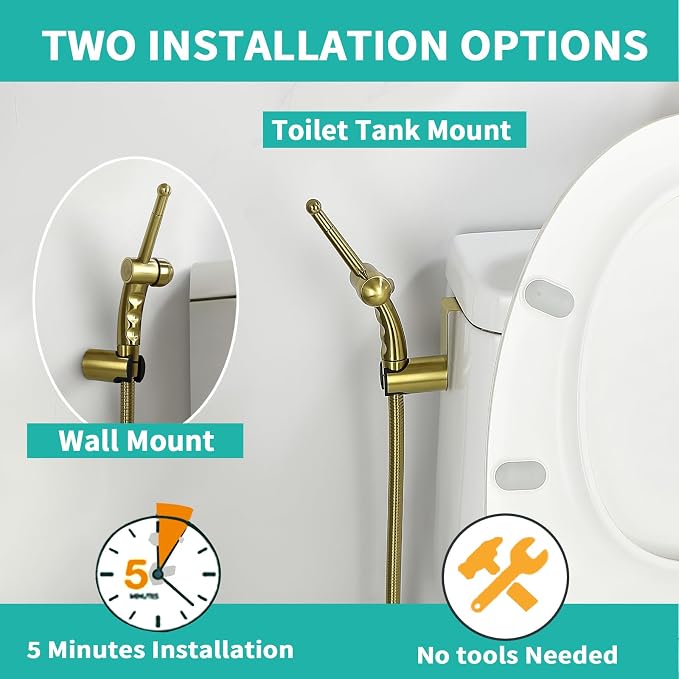 BARROCK Bidet Sprayer for Existing Toilet, Advanced Handheld Ergonomic Jet Spray Set with Precision Water Pressure Control for Muslim Shower/Feminine Hygiene/Pet Cleaning, Brushed Gold