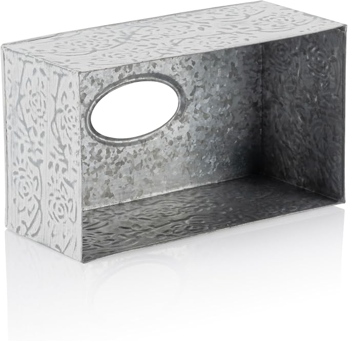 Modern Farmhouse Decorative Tissue Box Holder - Distressed White, Rustic Metal Design for Bathroom