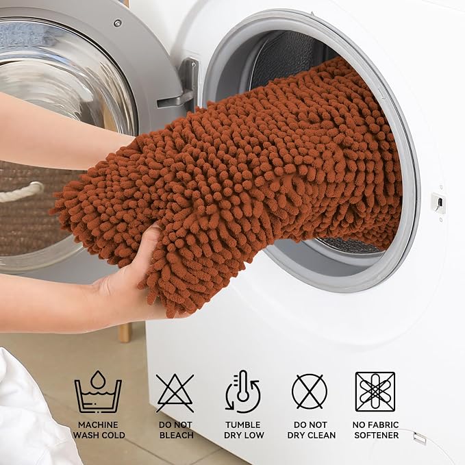 Bcoimo Small Bath Rug Mat,24x17 Soft Chenille Burnt Orange Bathroom Tub Mat | Non Slip with Rubber Backing Bathroom Rugs;High Absorbent And Quick Dry Microfiber mat; Machine Washable;Extra Soft Bath Rug