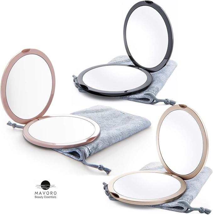 4" Compact Travel Makeup Mirror,1x/10x Magnification, Dual-Sided (Gold)