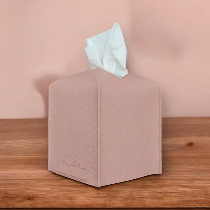 Premium PU Leather Tissue Box Holder - Elegant Hotel-Style Tissue Box Cover for Home, Office & Car Décor, Tissues Cube Organizer for a Natural & Classic Look (Pink 2 Pack)