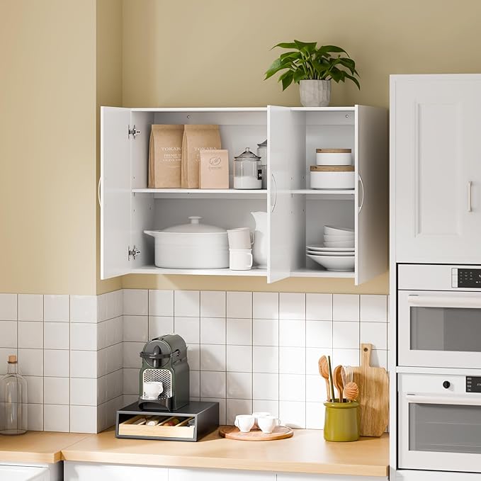SoBuy Bathroom Wall Cabinet, Large 3-Door, 23.6 x 11.8 x 35.4 in, White | Adjustable Shelf Floating Wall Storage Cabinet, Multi-Scene Bathroom Cabinet For Laundry, Kitchen & Garage, FRG231-L-W
