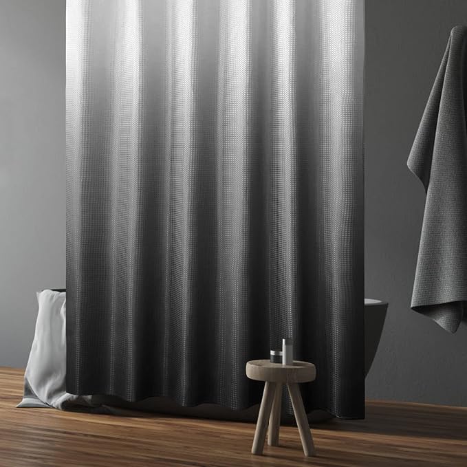 Long Black Ombre Fabric Shower Curtain, 72 x 78 | Tall Black Ombre Shower Curtain for Bathroom, Fabric Shower Curtain Set , Water Repellent, Machine Washable