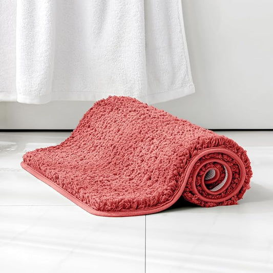 MIULEE Coral Bathroom Rugs Soft Small Microfiber Bath Mat 16x24 Inch | Absorbent, Non Slip, Quick Dry, Fluffy Bath Rugs for Bathroom Floor Tub Showers, Machine Washable