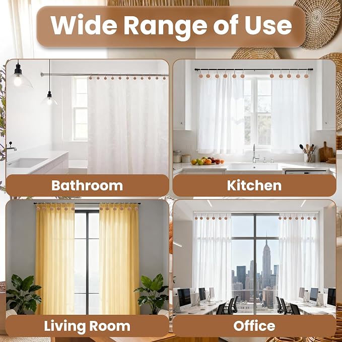 Wood Shower Curtain Hooks Rust Proof, Boho Shower Curtain Hooks Decorative, 12 Pack Shower Hooks for Shower Curtain, Shower Curtain Hangers Hooks (Wood,12)