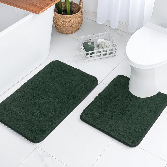 MIULEE Dark Green Bathroom Rugs Soft Microfiber Bath Mat 20x30 Inch | Absorbent, Non Slip, Quick Dry, Fluffy Bath Rugs for Bathroom Floor Tub Showers, Machine Washable