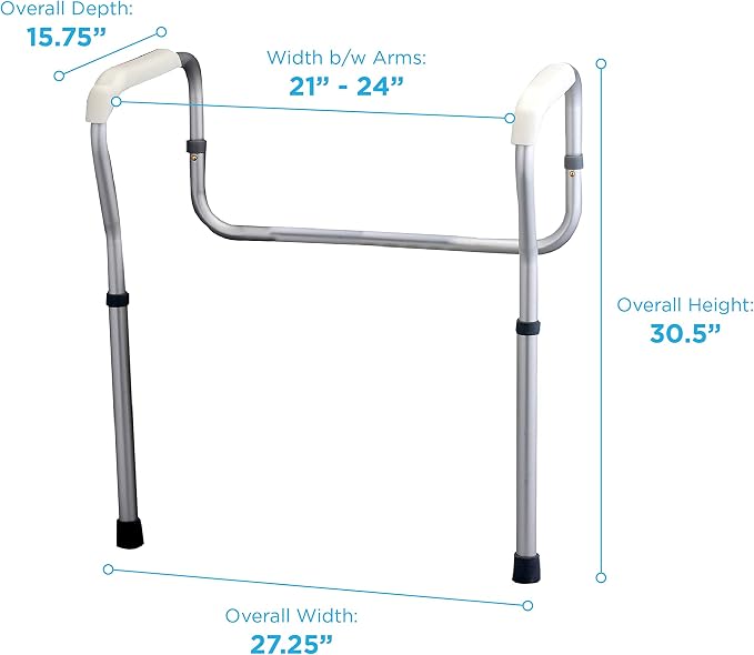 NOVA Medical Products Toilet Rails & Frame, Handrails for Toilet Seat, Safety Support Frame for Bathroom Toilet, Quick and Easy Installation, Grey (8200-R)
