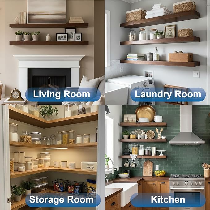 LEOPO 6-Pack 6 inch Floating Shelf Brackets, Hidden Shelf Bracket for Wood | Concealed Blind Shelving Support, Invisible Black Brackets for DIY Decorative, Fit for Kitchen, Bathroom,Study Room
