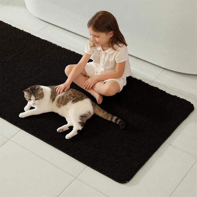 TYUU Black Bathroom Rug, Ultra Soft Bath Rugs Non Slip Washable, Super Absorbent Quick Dry Bath Mat with Rubber Backing for Bathroom Floor, Shower, or Sink, Black 24" x 36"