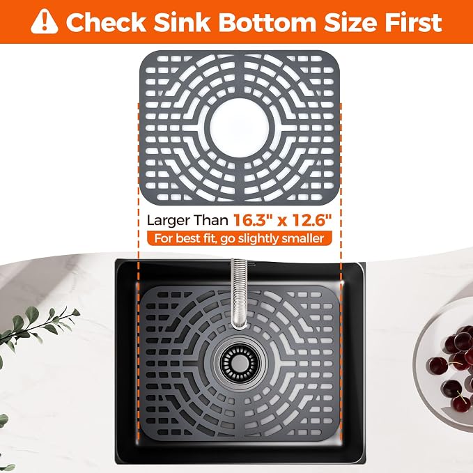 Snuggery Silicone Sink Protector for Kitchen Sink, 12“x16" Center Drain | Scratch protection, cushions fragile dishes and glassware, dishwasher safe, food-grade silicone, 446°F heat resistant