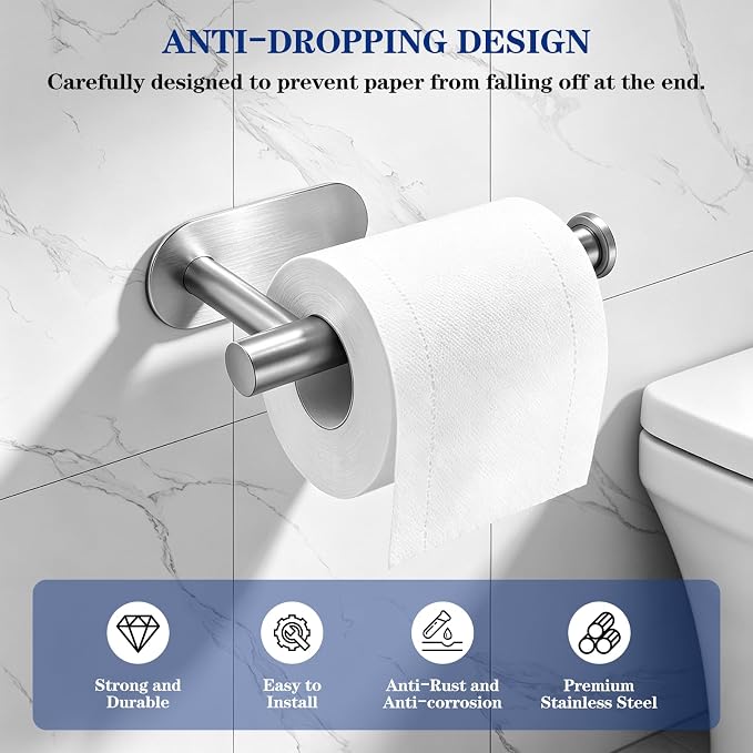 SetSail Adhesive Toilet Paper Holder Wall Mount Brushed Nickel, 2 Packs | No Drill Adhesive,Waterproof and Rustproof Stainless Steel,Wall Mount Design,for Bathroom